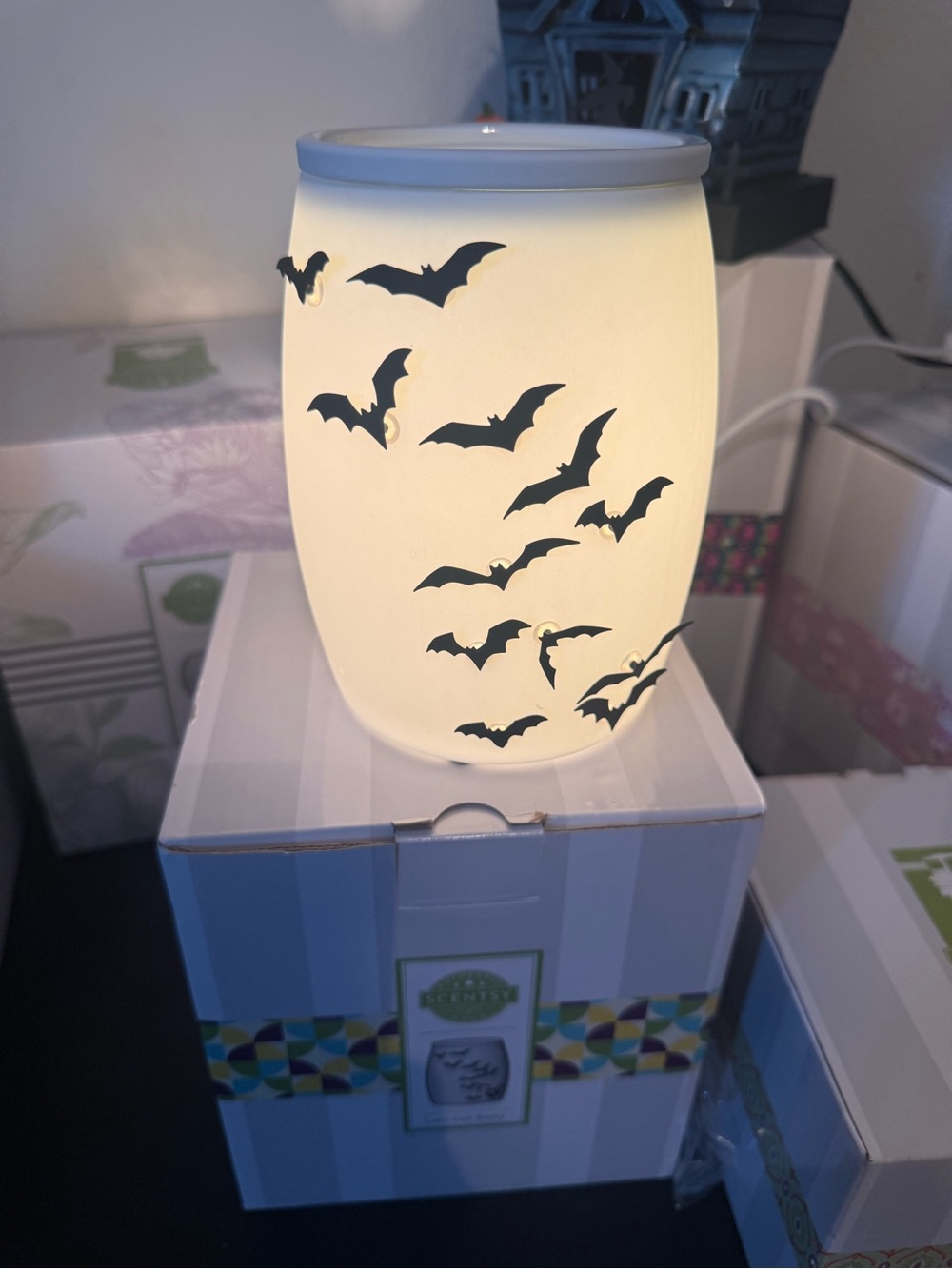 Halloween Bat Ceramic Wax Warmer - Cream and Black